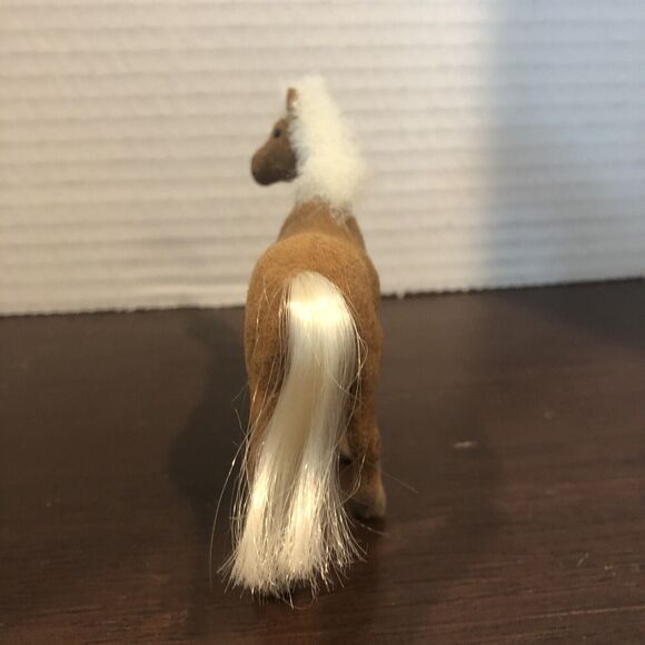Flocked Plastic Toy Horse Brown Felted White Mane Soft Pony Figure Figurine 3” - Picture 6 of 10